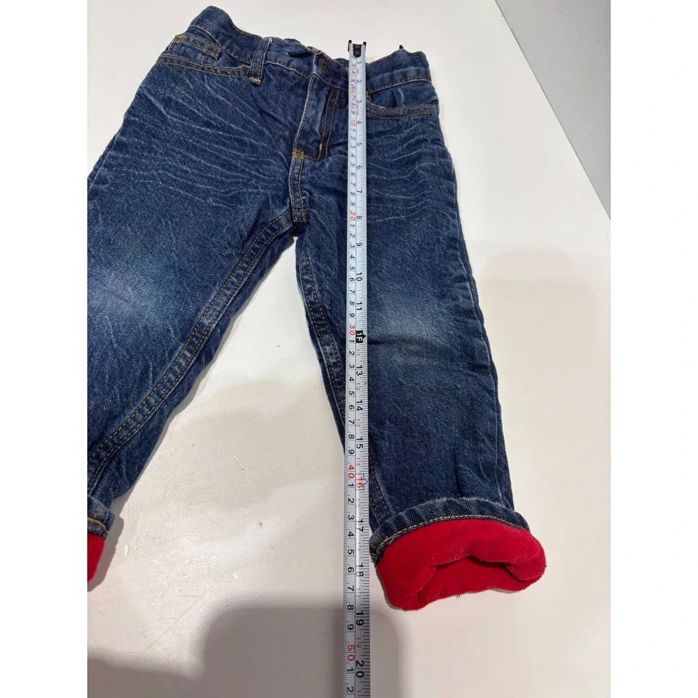 OshKosh B'gosh Fleece Lined Jeans Toddler 24 Months Blue Red Adjustable Waist